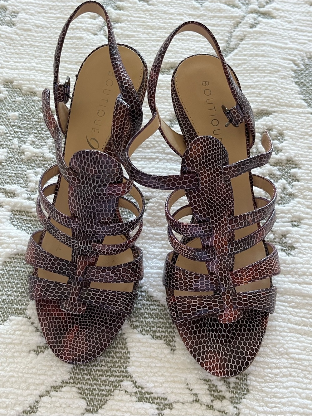 Boutique 9 Burgundy Snake-Print Strappy Slingbacks size 7